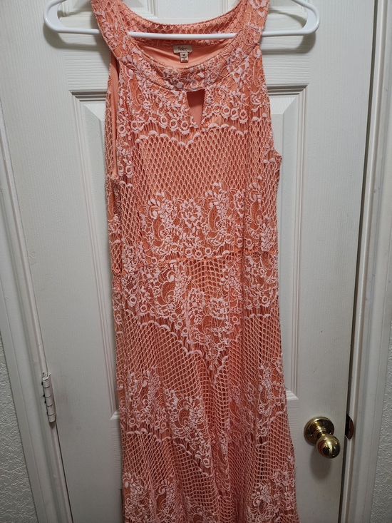Reba Dresses & Skirts - Reba Peach Lace Overlay Maxi Dress Size Medium Boho Sleeveless